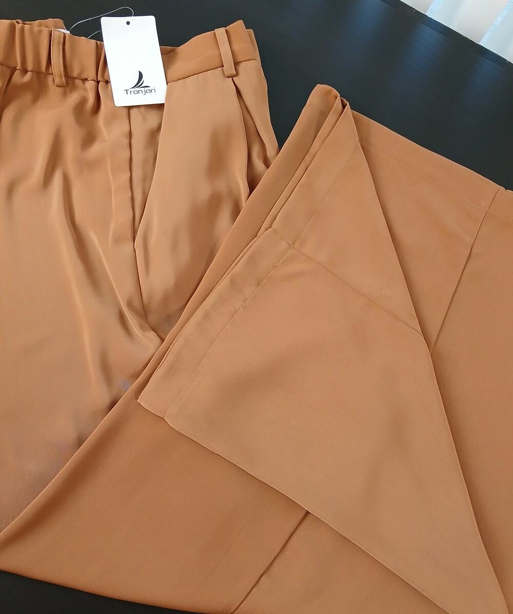 Tronjori Wide Leg Trousers XL NOS camel brown orange comfy flowy office pleated